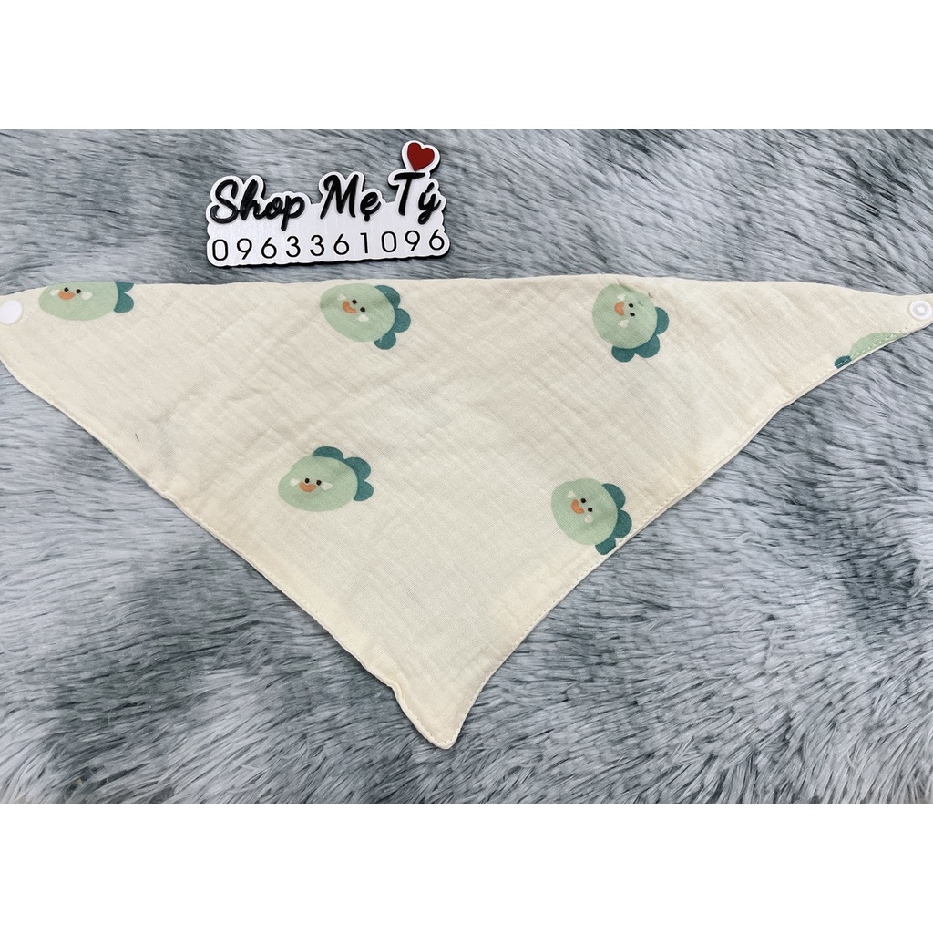Khăn yếm xô tam giác Organic Muslin Tree hoạ tiết Gấu/ thỏ/ khủng long/ hổ/ cherry, khăn yếm cúc bấm cho bé từ sơ sinh