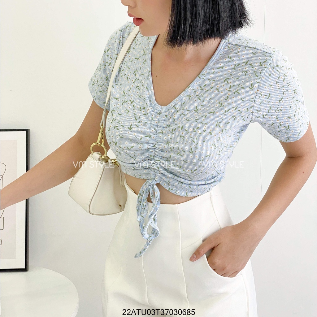 Áo hoa cổ tim rút ngực crop ulzzang thời trang nữ VM STYLE 22ATU03T370306