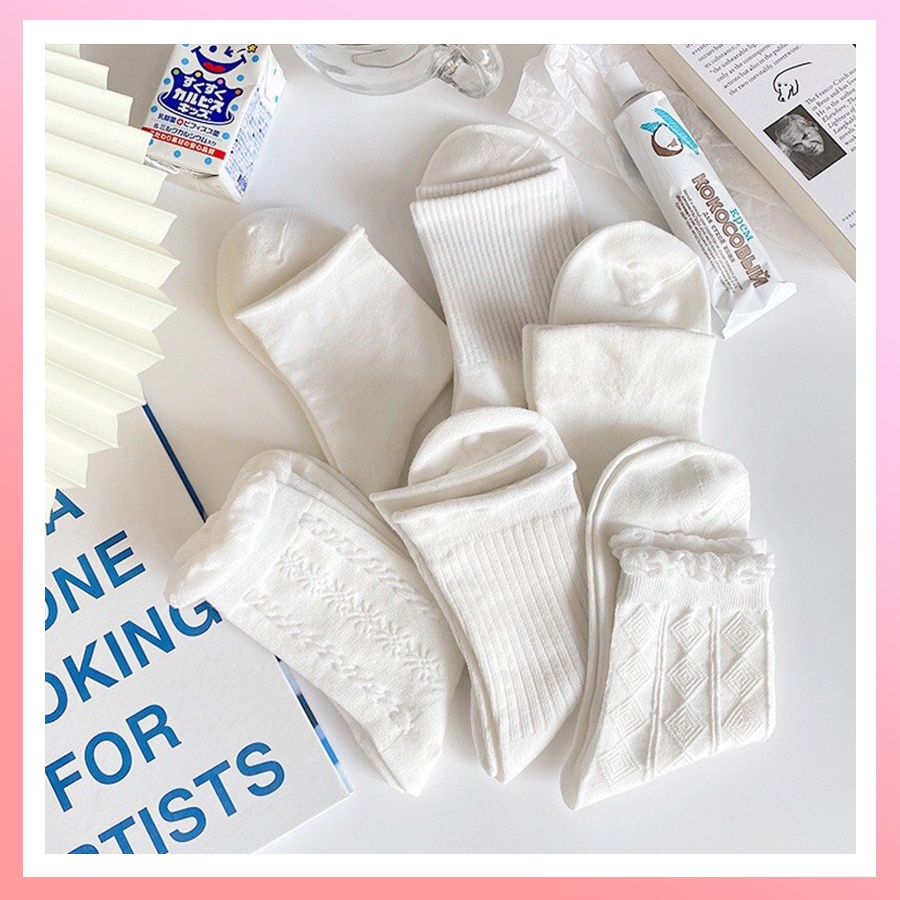 Tất nữ cổ cao cotton trắng tinh khôi phong cách Hàn quốc hot trend TAT05