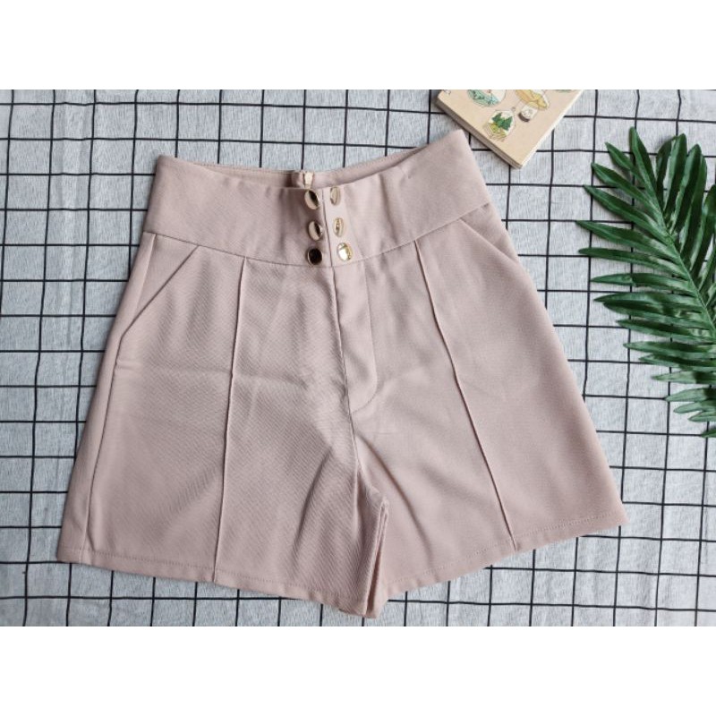Quần short nữ cạp cao lưng cao Doloxi 6 khuy khóa lưng vải tuyết mưa Q40