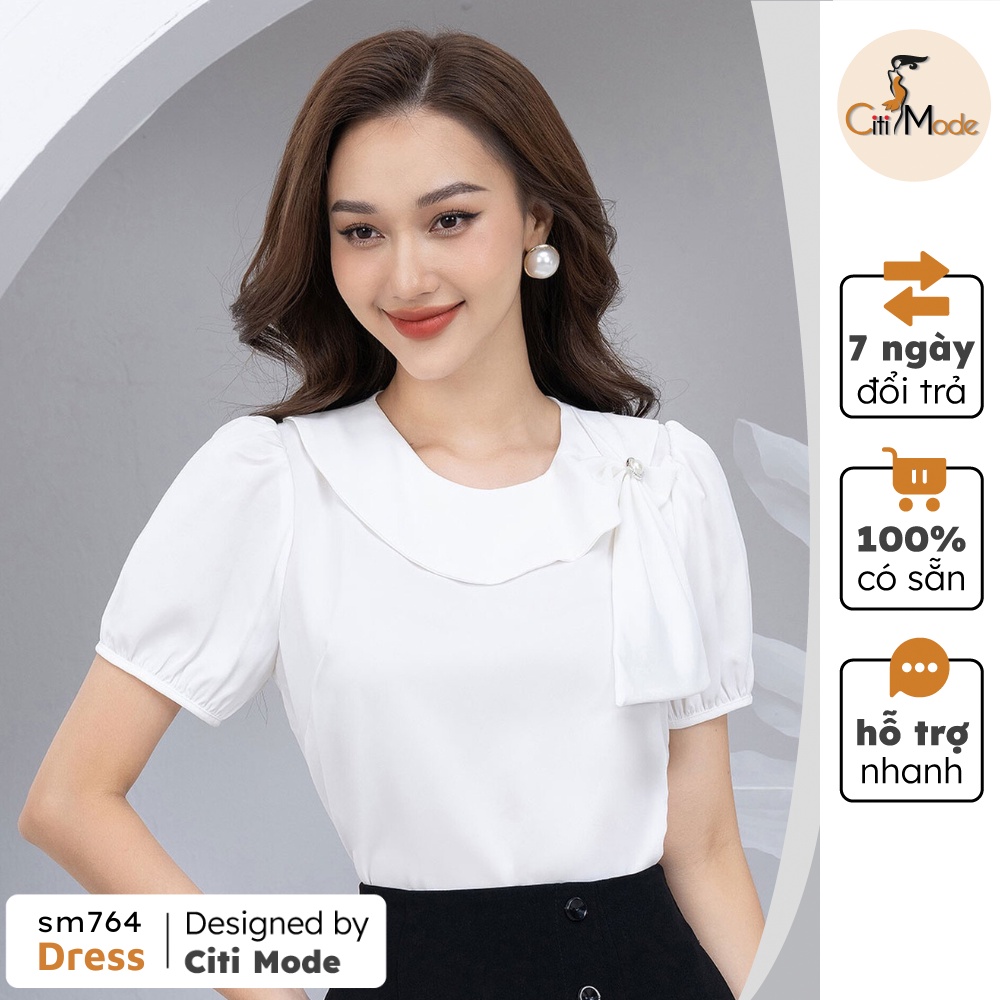 Sơ mi công sở CITI MODE cổ bèo tròn phối nơ tay bồng SM764