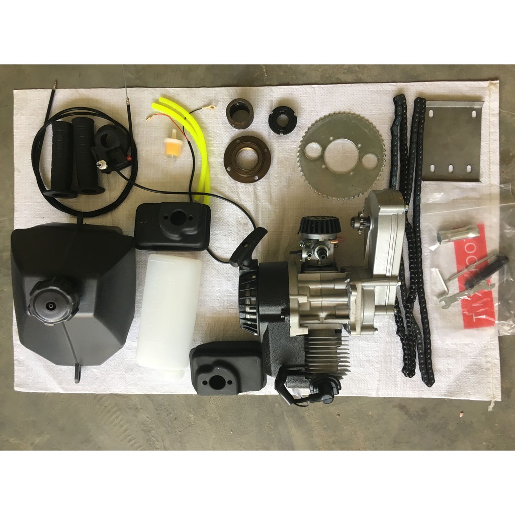 BỘ CHẾ XE ĐỘNG CƠ 50CC CÓ HỘP SỐ CHẾ XE ĐẠP XE BA BỐN BÁNH