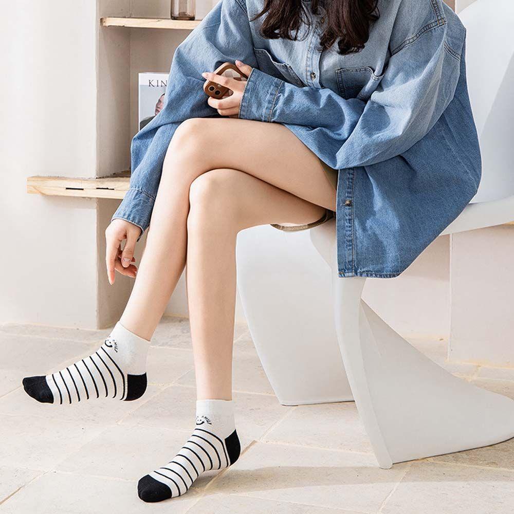 Vớ Cotton Cổ Thấp In Họa Tiết Mặt Cười Thoải Mái Dễ Phối Đồ