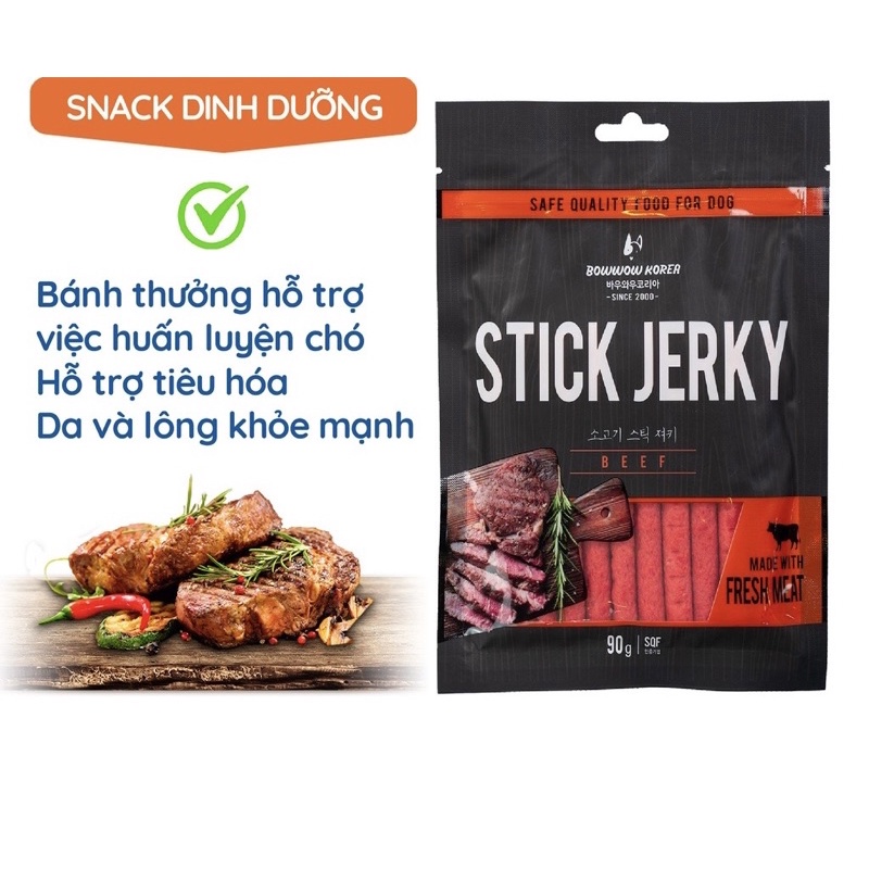 Snack bánh thưởng que mềm cho chó Stick Jerky Bowwow 90g