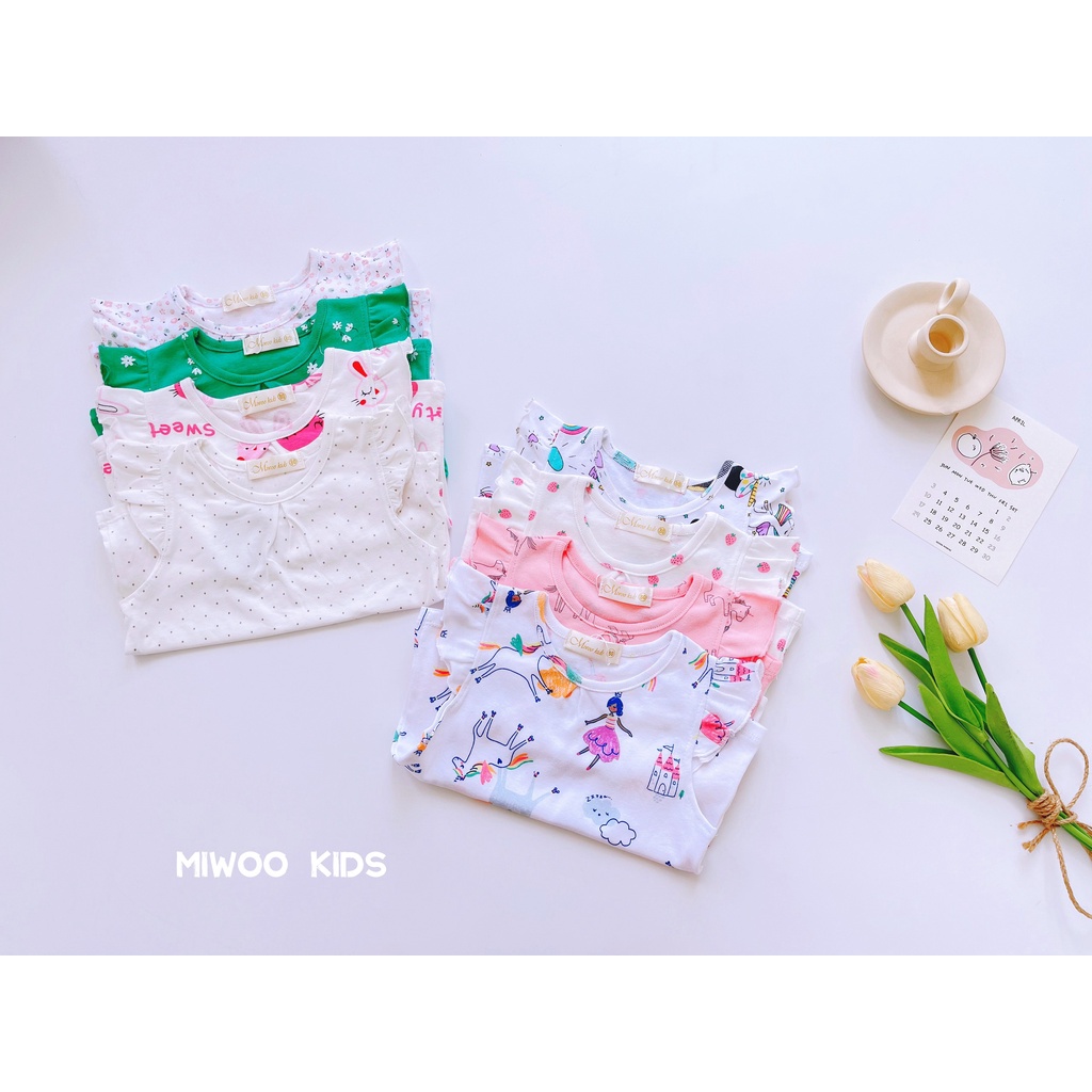 Bộ thun đùi cotton cánh tiên hãng Miwoo kids họa tiết siêu yêu cho bé gái bảng màu 4