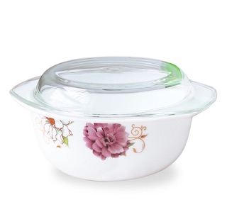 Thố thuỷ tinh opal size trung 1,5L, BÔNG CÚC/HOA MAI, trắng ngọc hoa văn