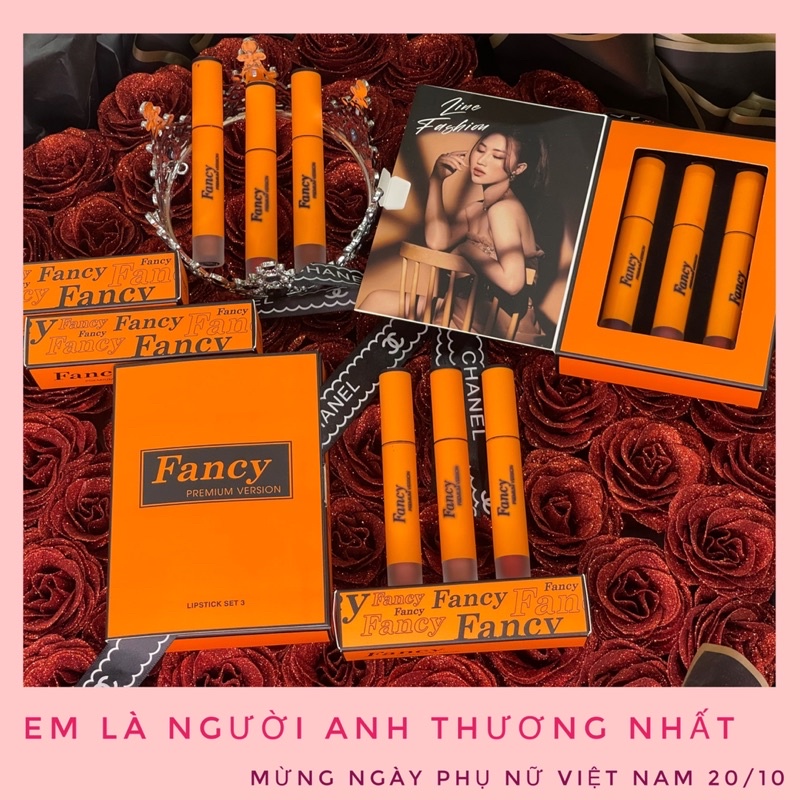 Hộp 3 son nhung lì kháng nước 6-8 tiếng FANCY nhập Hàn quốc