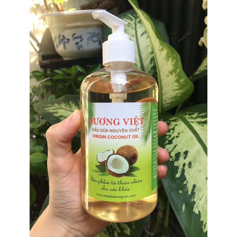 Dầu dừa nguyên chất Hương Việt Oganic Dưỡng Tóc, Trắng Răng, làm đẹp 500ml