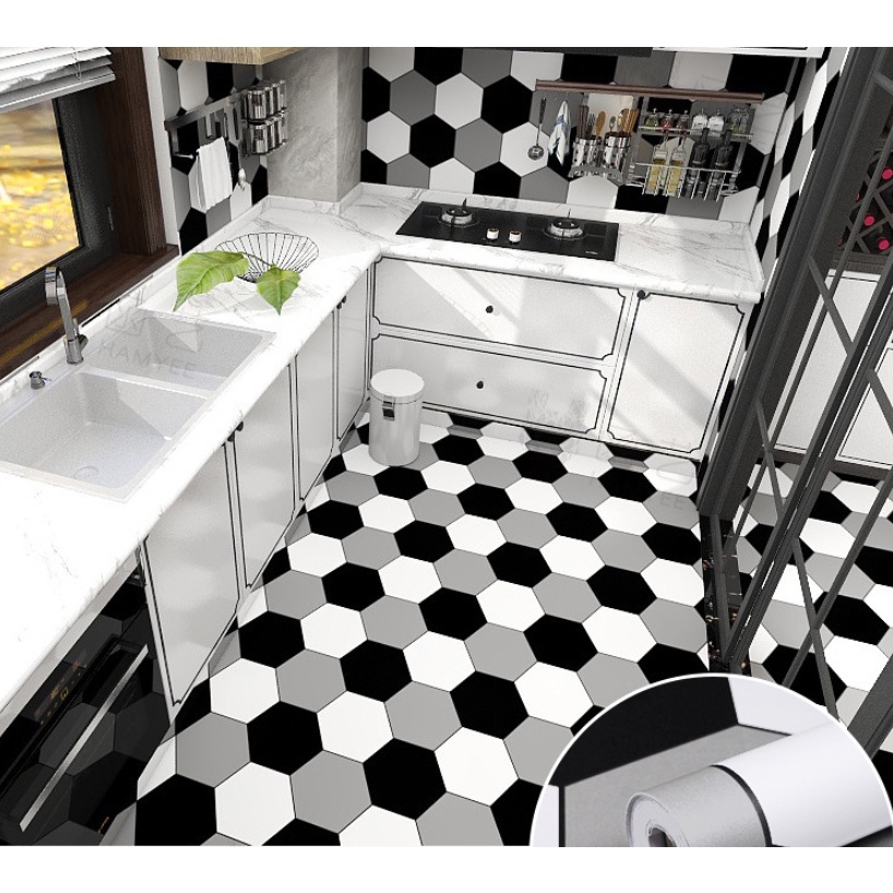 1 mét decal giấy dán nền dán sàn NGŨ GIÁC 3 MÀU HS2021