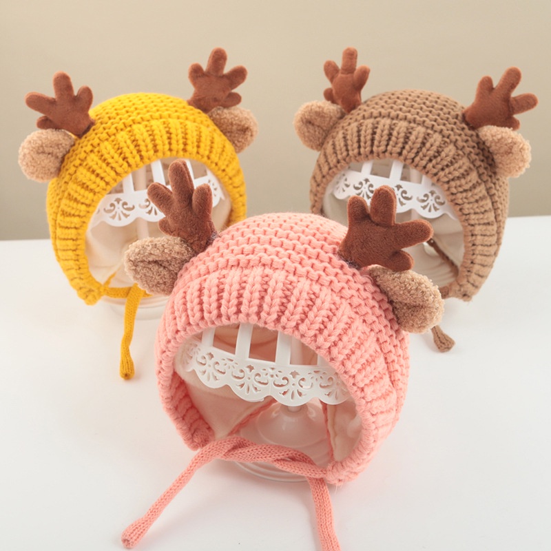 Mũ beanie mềm mại dày dặn ấm áp in hình tuần lộc giáng sinh dễ thương cho bé