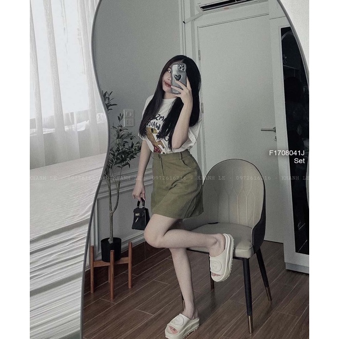 Set áo thun in chữ hình ngựa tay con phối cv