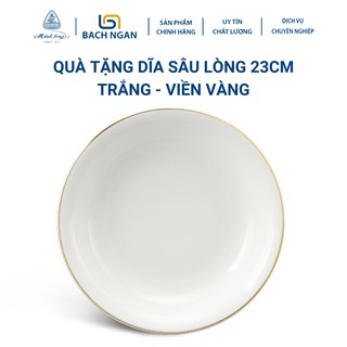 Dĩa sâu lòng minh long 23 cm daisy trắng viền chỉ vàng hàng đẹp, cao cấp