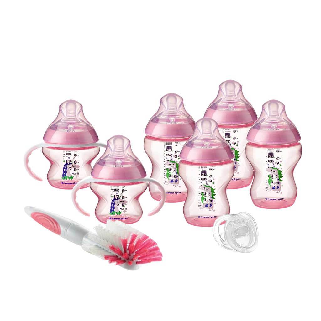 Bộ bình sữa sơ sinh họa tiết ty siêu mềm tự nhiên Tommee Tippee Closer to Nature - Hồng