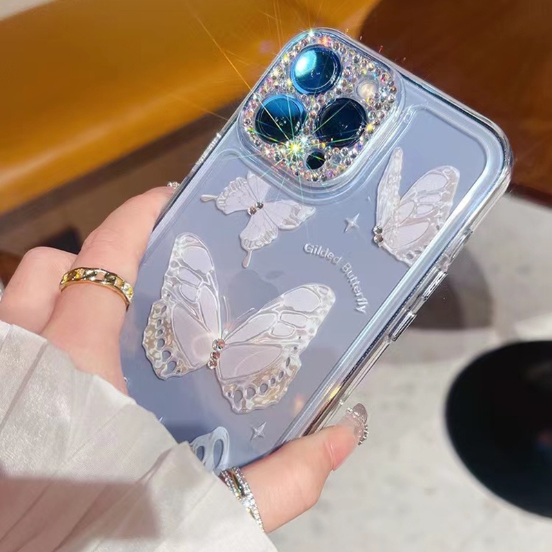 Ốp Điện Thoại Mềm Trong Suốt Đính Đá Hình Bướm Cho iPhone 13 Pro Max 12 11 Pro Max X XS Max XR 7 8 Plus