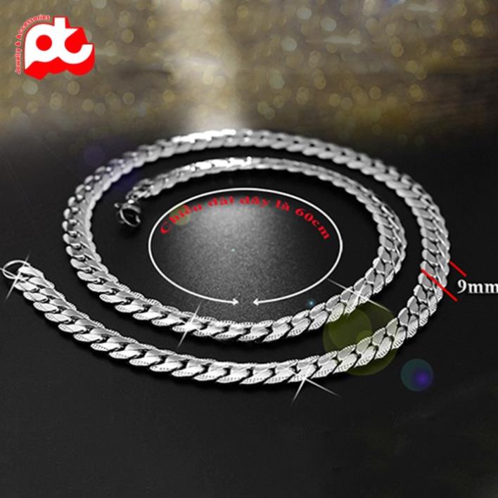 Dây chuyền thép không gỉ nam cao cấp đẹp sang trọng kiểu lặc khít chạm 2 bên PT JEWELRY kích cỡ 9mm PTDCNA57