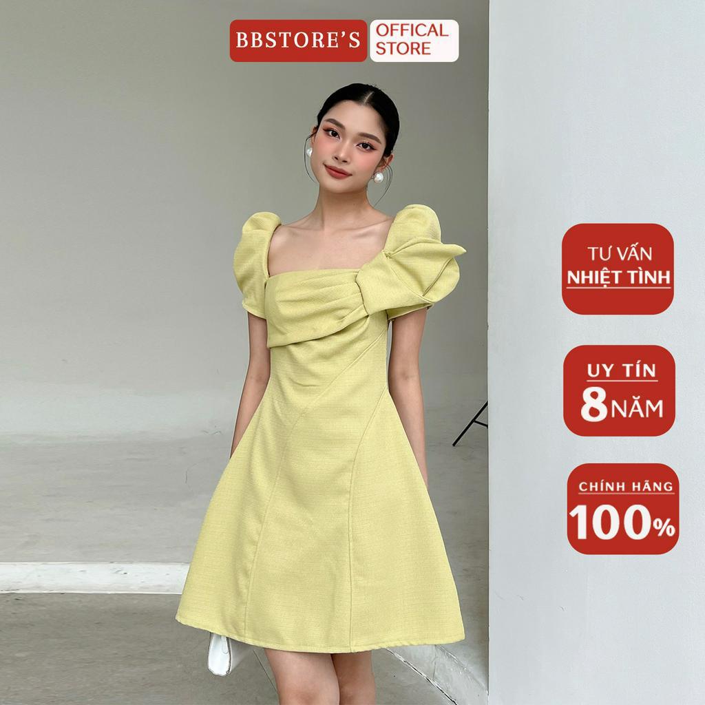 BBSTORE'S Đầm Xòe Tay Phồng Dự Tiệc Xếp Nhún Ngực Sang Trọng -D1914