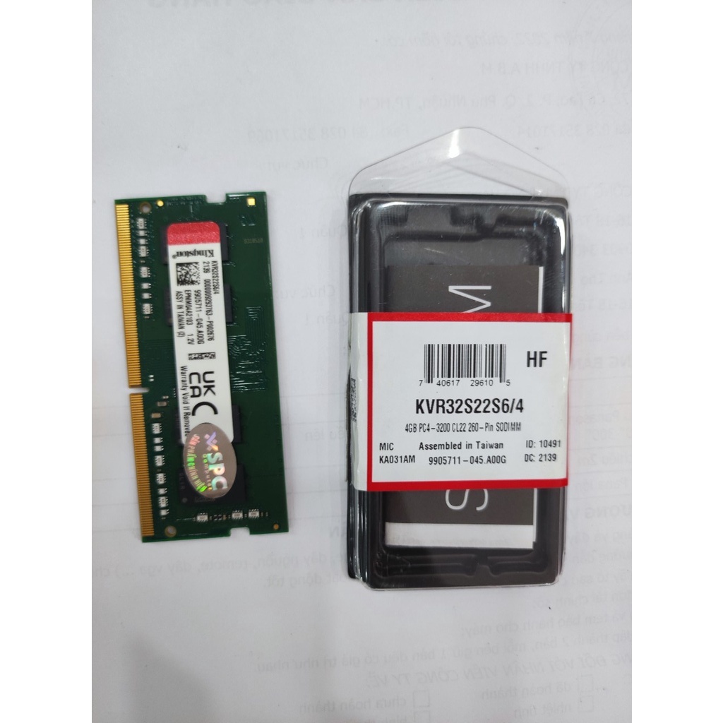 Bộ nhớ Ram Laptop Kingston 4GB DDR4 Bus 3200MHz KVR32S22S6/4
