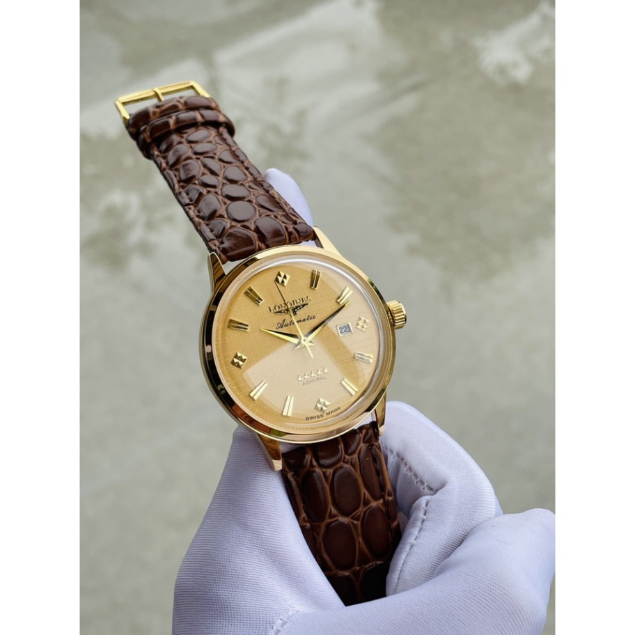 Đồng Hồ Longines Nam Máy Quartz Size 41mm Dây Da Màu Vàng Có Lịch Ngày - Chống Nước 3 ATM