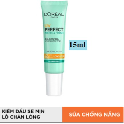 (mẫu thử 7ml/ 15ml) Kem Chống Nắng Kiềm Dầu Se Mịn Lỗ Chân Lông LOREAL UV PERFECT MATTE & FRESH SPF50/PA++++ | BigBuy360 - bigbuy360.vn