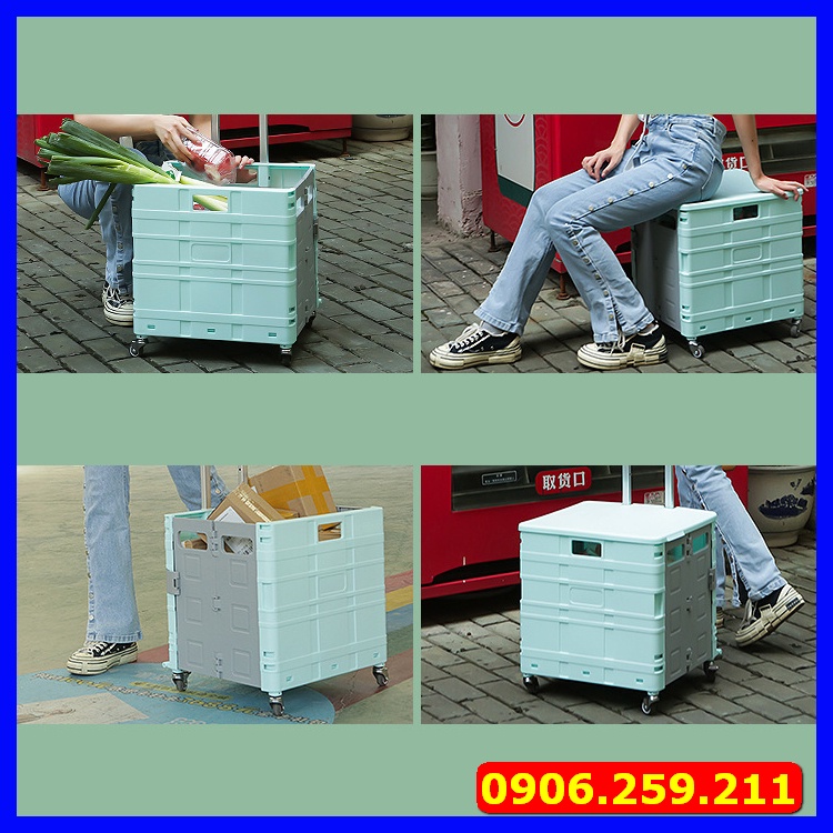 Xe kéo gập gọn hình vali - Thùng đựng đồ có bánh xe kéo đi chợ,gấp gọn đi du lịch