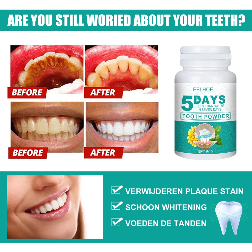 Bột tẩy trắng răng 30g / 50g / 100g chiết xuất tự nhiên làm sạch răng miệng