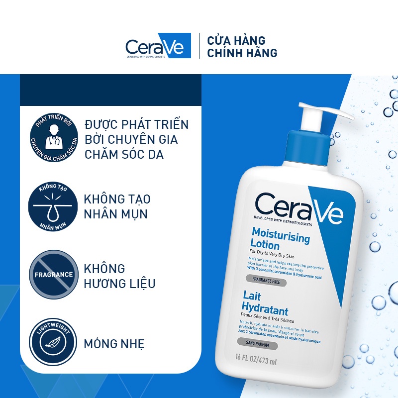 Bộ sữa dưỡng ẩm CeraVe cho da khô 473ml và sữa rửa mặt làm sạch sâu cho da dầu 20ml