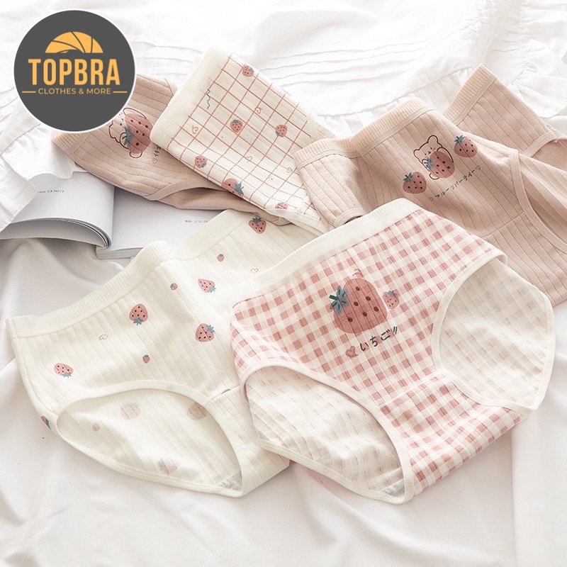 Quần Lót Nữ Cotton Cao Cấp Nâng Mông Thông Hơi Hoạ Tiết Dễ Thương  Dâu Sọc TOPBRA