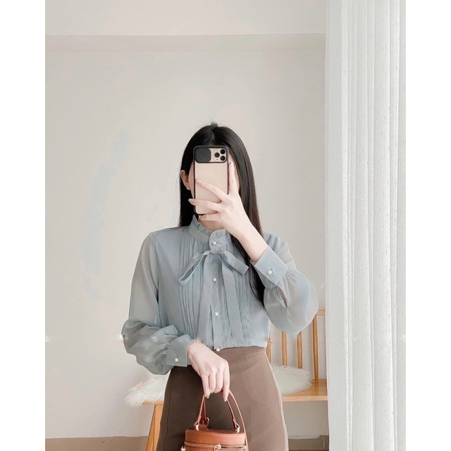 Áo sơ mi nữ dài tay RUBY HOUSE chất liệu tơ nhũ mã A77