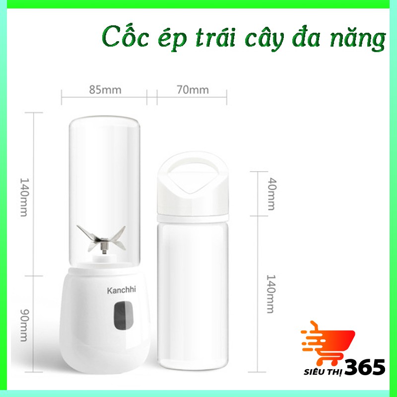 Máy Xay Sinh Tố Cầm Tay Đa Năng Kanchhi Sạc Tích Điện Cao Cấp Công Suất Lớn Bình Chứa 450ml, An Toàn Công Nghệ Nhật Bản