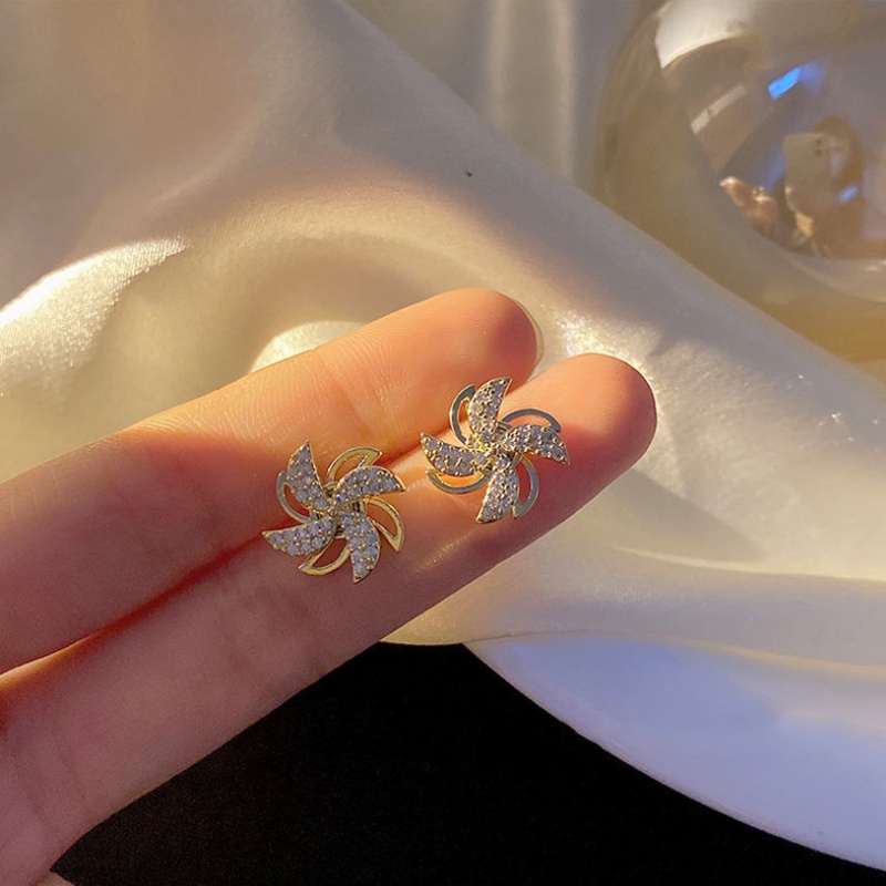 Khuyên tai chốt xỏ mạ bạc 925 mặt hình chong chóng xoay được quyến rũ thời trang dành cho nữ