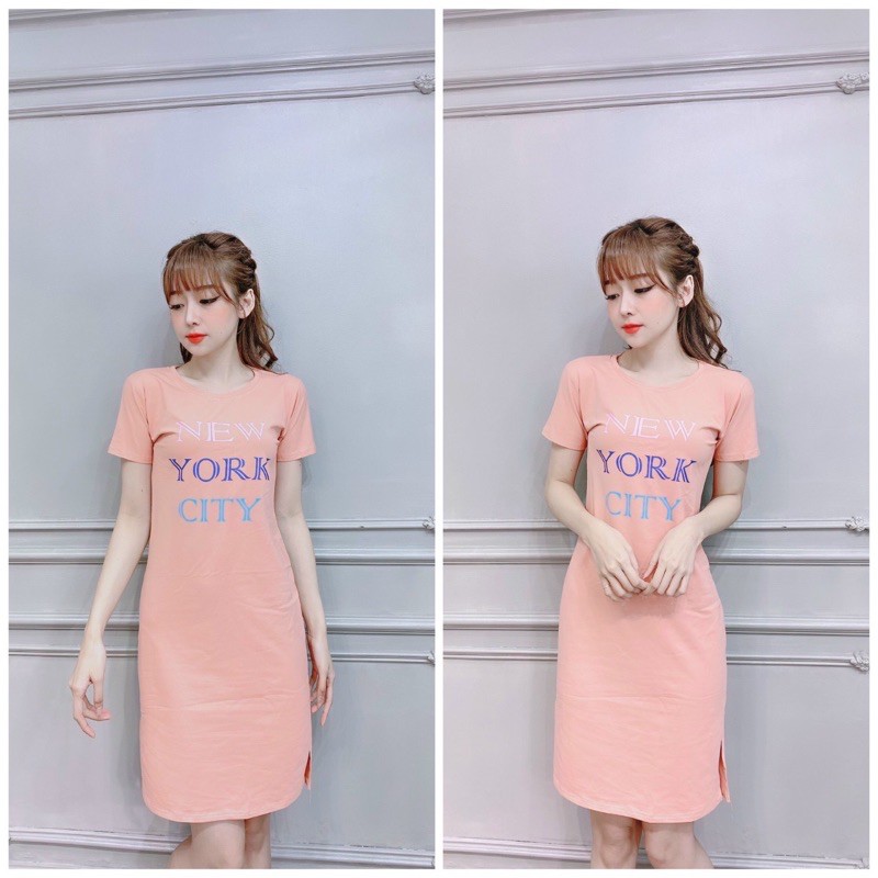 Đầm suông THUN THÁI in chữ-xẻ tà (bao chất đẹp) | BigBuy360 - bigbuy360.vn