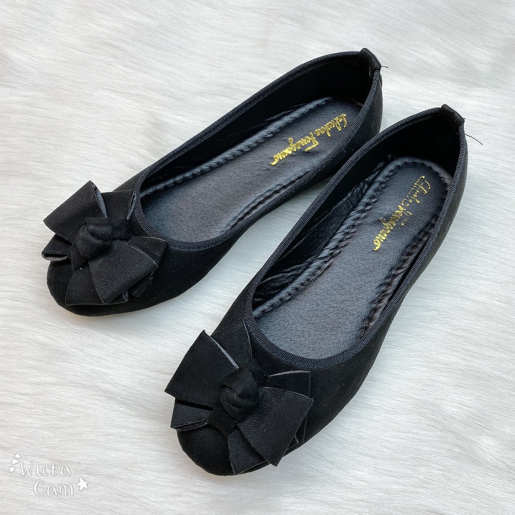 ] Giày Búp Bê Nữ Da Lộn Đế Bệt Mũi Tròn Thắt Nơ G20 | BigBuy360 - bigbuy360.vn