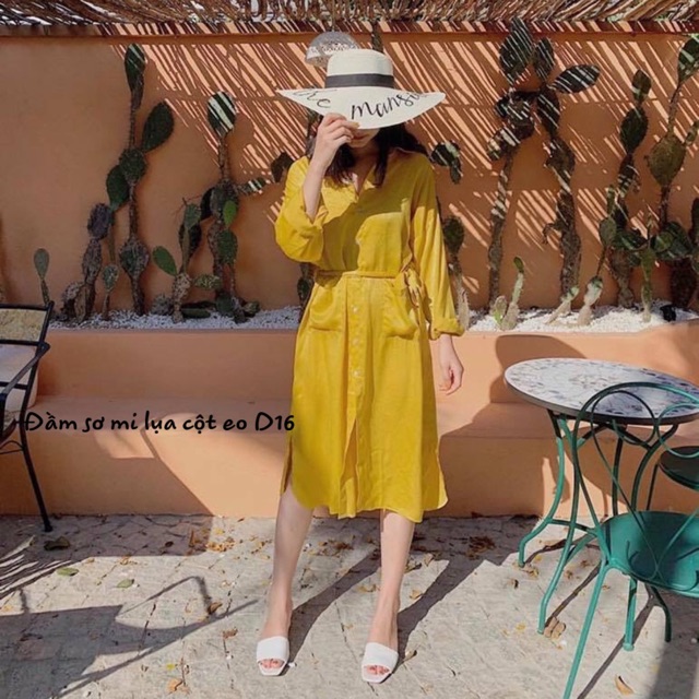 Bigsize Đầm sơ mi lụa cột eo D16