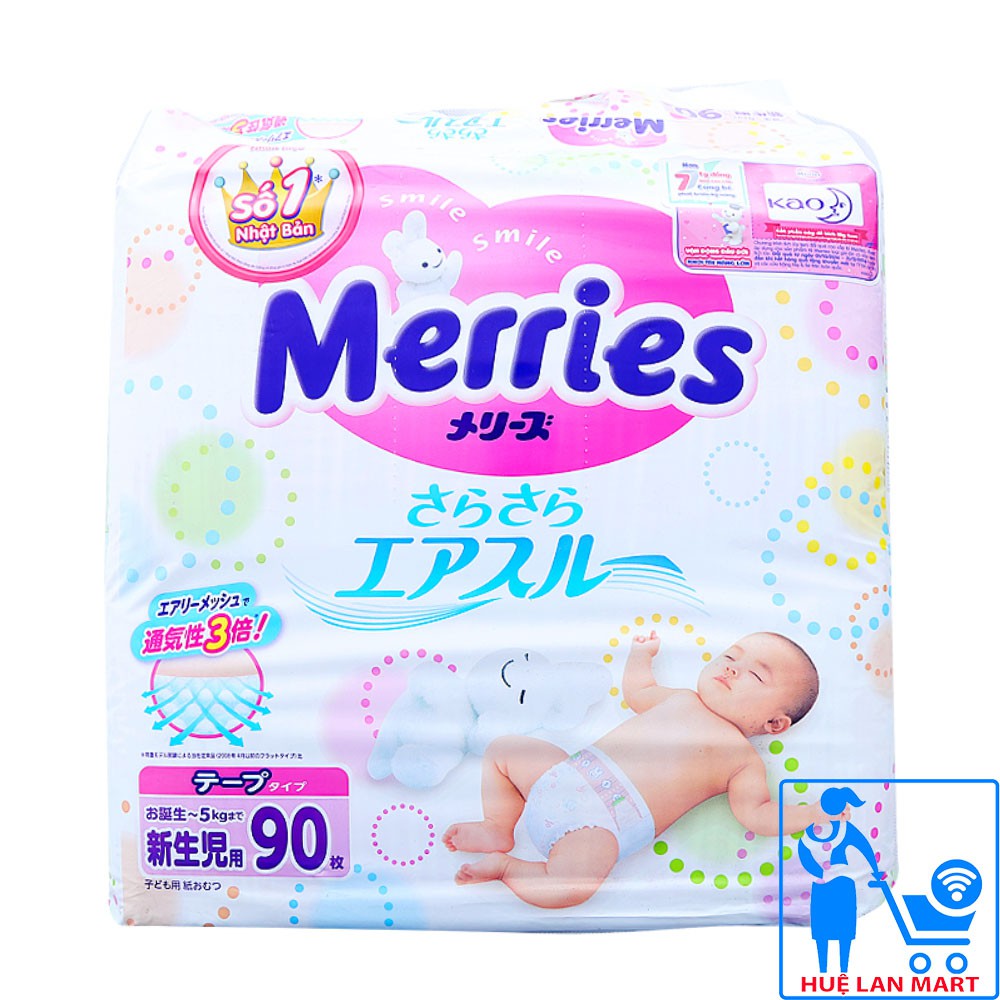 [CHÍNH HÃNG] Bỉm - Tã Dán Merries Newborn - Bịch 90 Miếng (Cho bé <5 kg)