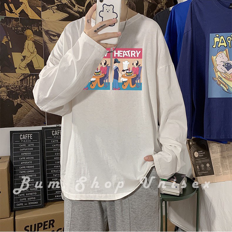 Áo Tay Dài Ulzzang Nam Unisex From Rộng - TD38 HEAVY - Chât Thun Cotton Mềm Mát - Oversize < 75kg - Áo Phông Nam