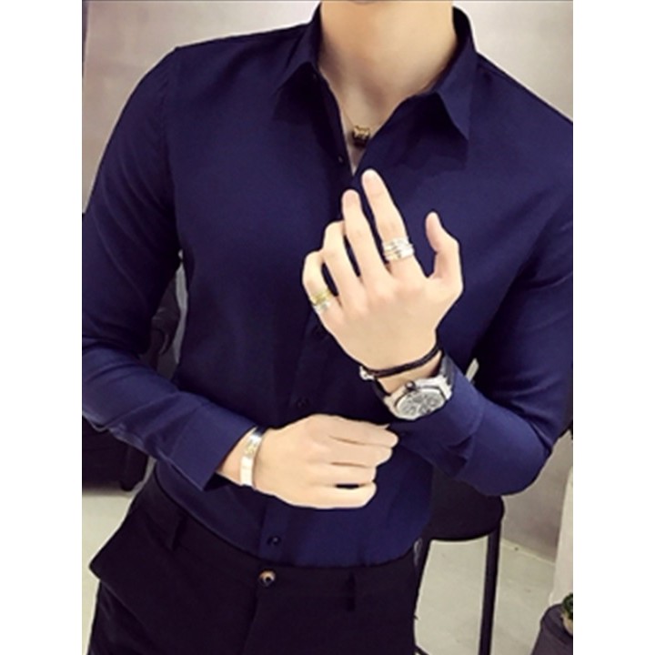 Áo sơ mi nam dài tay màu xanh NAVY vài không nhăn | BigBuy360 - bigbuy360.vn