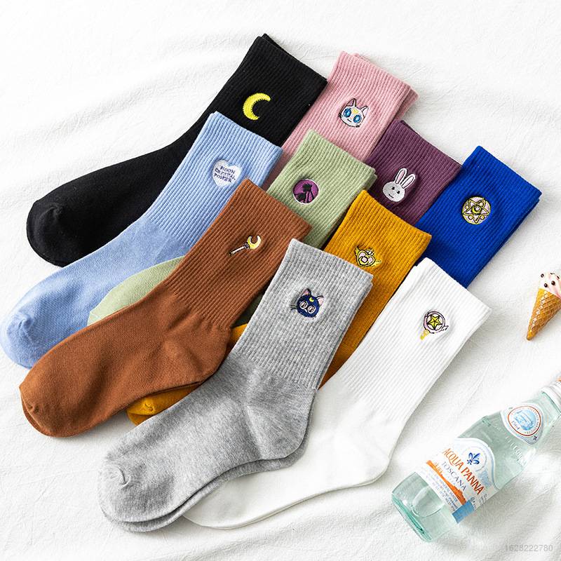 Vớ Cotton Nguyên Chất Thêu Hình Thủy Thủ Mặt Trăng Dễ Thương Cho Bé Gái