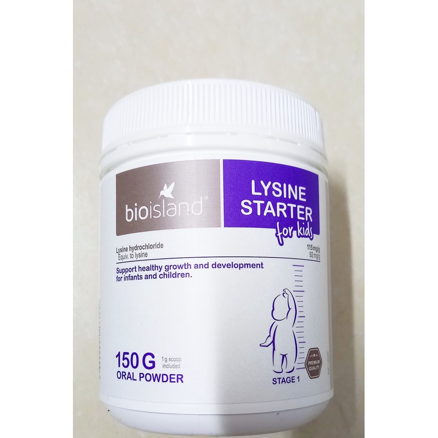 Bột uống Lysine starter lọ 150g (Bioisland Úc). Hỗ trợ phát triển chiều cao cho bé từ 6 tháng tuổi.