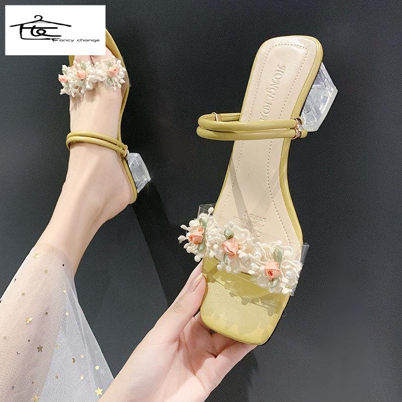 Giày Sandal Cao Gót Đính Hoa Thời Trang Xuân Hè Cho Nữ