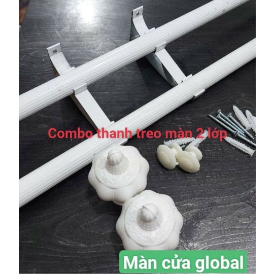 Thanh treo rèm màn cửa nhôm 2 lớp màu trắng (combo)