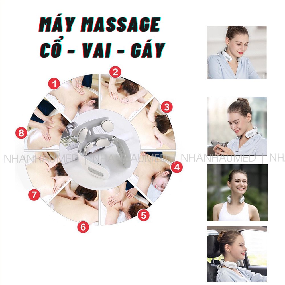 Máy Massage Thư Giãn Cổ Vai Gáy 4 Đầu Công Nghệ Nhật Bản Kết Hợp Chế Độ Xung Điện