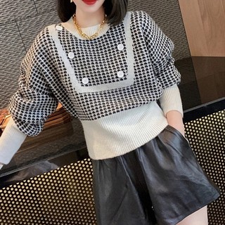 Áo len nữ phối màu phong cách quý tộc (Ảnh+Video thực tế)