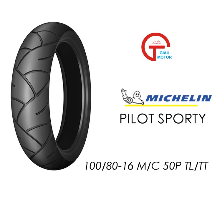Vỏ lốp xe máy 100/80-16 M/C PILOT SPORTY 50P TL/TT Hãng Michelin Thái Lan