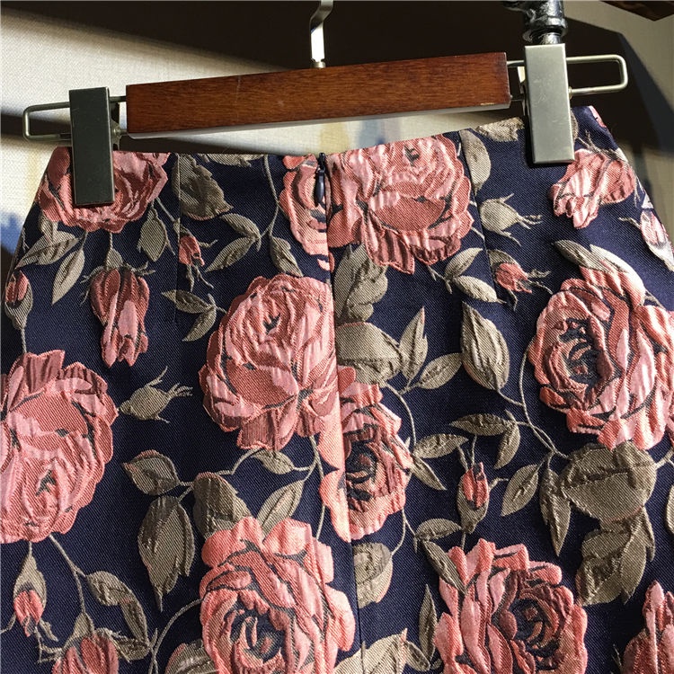 Chân Váy Chữ A Lưng Cao Dáng Ôm In Họa Tiết Hoa Hồng Phong Cách Retro Pháp Xinh Xắn