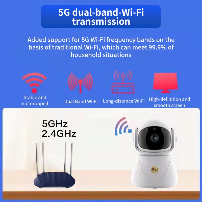 Camera 5G / 2.4G băng tần kép 2MP 1080P trong nhà PTZ xoay 360 độ không dây WIFI CCTV IP