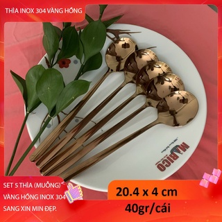 Set 5 thia han quốc inox 304 20.4cm màu vàng hồng siêu sang đẹp.