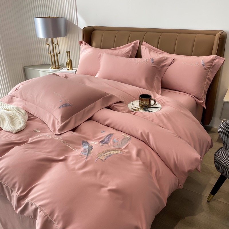 bộ chăn ga cotton linen thêu