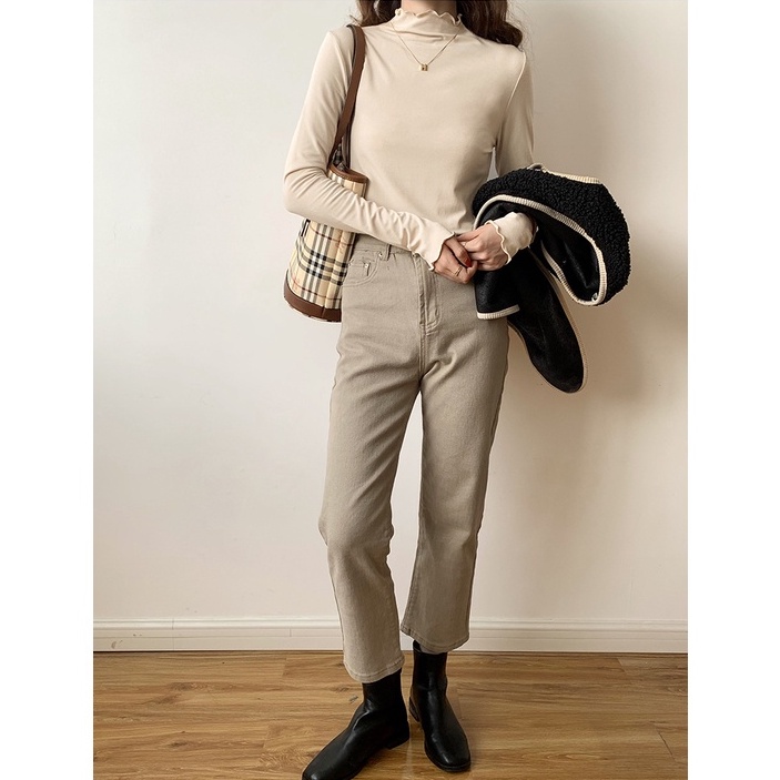 Áo Thun Trơn Tay Dài Viền Cong Mềm Mại Thoải Mái 46435