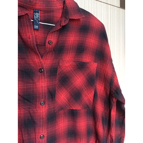 Thanh lý áo sơ mi kẻ caro đen đỏ của canifa size S, đã sử dụng