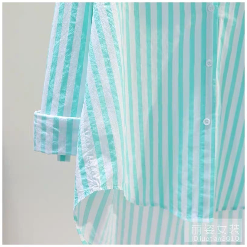 Áo Sơ Mi Kẻ Xanh Nữ CHIDU Chất Liệu Cotton Thoáng Mát, Thấm Hút Mồ Hôi - TA002
